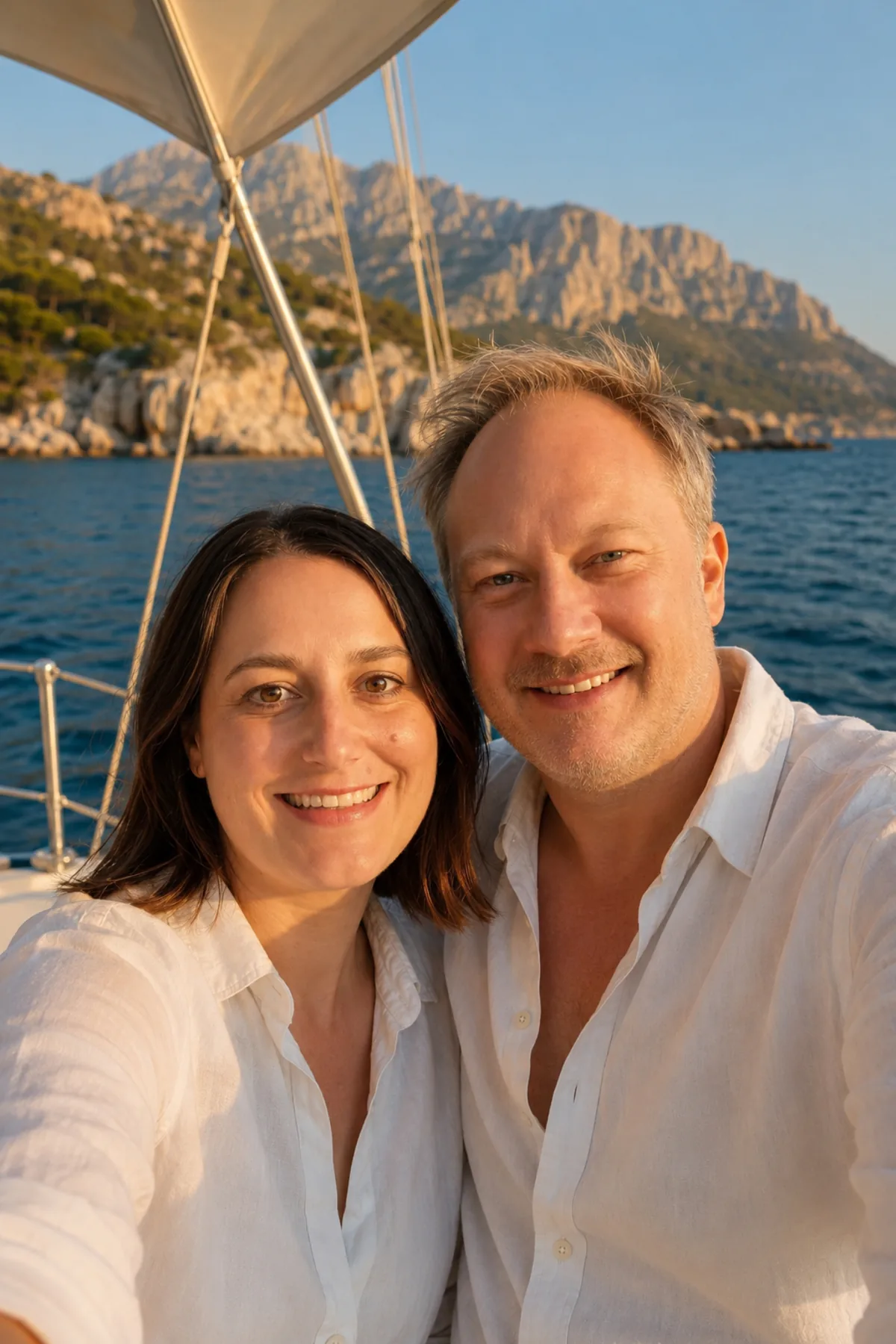 Anita und Chris auf ihrem Segelboot vor der kroatischen Küste